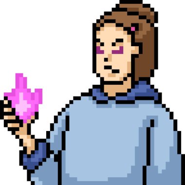 vektör piksel sanatı Asyalı izole çizgi film sihirbazı