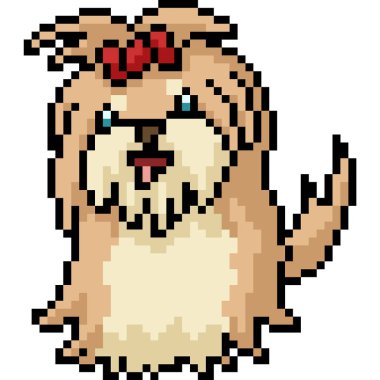 Vektör piksel sanat kürklü köpek izole edilmiş çizgi film