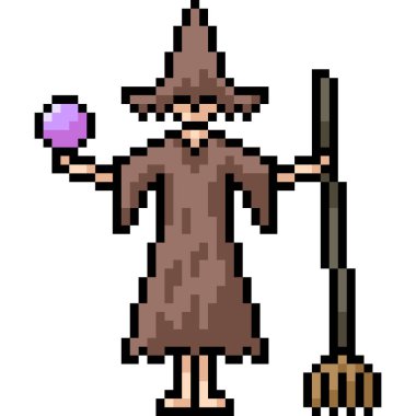 vektör piksel sanatı cadı izole çizgi film