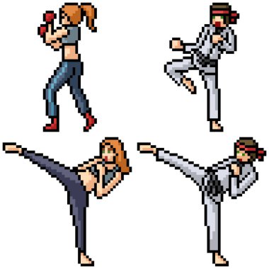 pixel art set isolated martial art fighter clipart