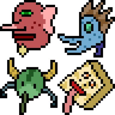 Beyaz arkaplanda vektör piksel sanat çizgi film canavar simgesi izole