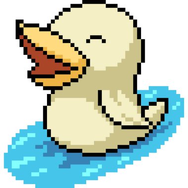 Vektör piksel sanat beyaz ördek izole cartoo