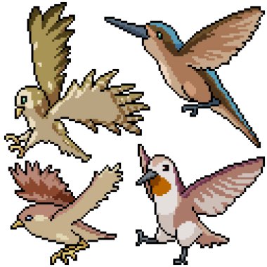 piksel sanat seti izole edilmiş kuş uçuşu