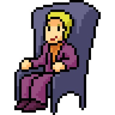 Vektör piksel sanatı zengin adam izole çizgi film oturur