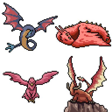 Vektör piksel sanatı izole edilmiş fantezi canavarı