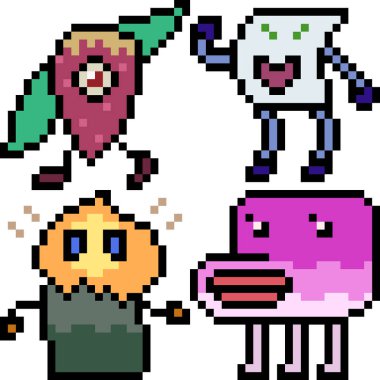 vektör piksel sanat canavar simgesi izole çizgi film