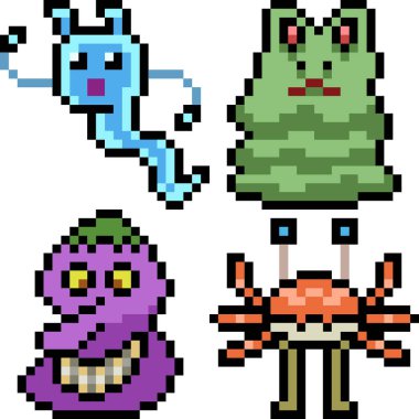 vektör piksel sanat canavar simgesi izole çizgi film