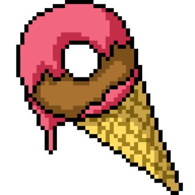 vektör pikselli donut dondurması izole edilmiş çizgi film.