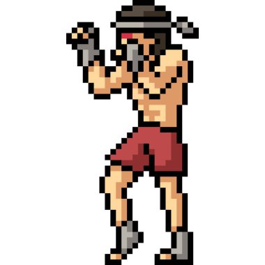 vektör pikseli sanat muay thai duruşu izole çizgi film