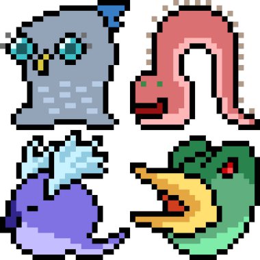 Beyaz arkaplanda vektör piksel sanat çizgi film canavar simgesi izole