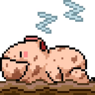 Vektör piksel sanat domuzu izole edilmiş çizgi film uyur