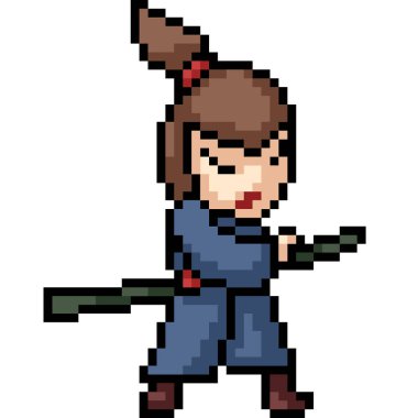 Vektör piksel resim samuray çocuk karikatürü izole etti