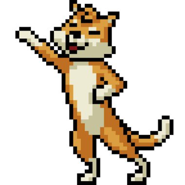 Vektör piksel sanat kedisi mutlu izole çizgi film