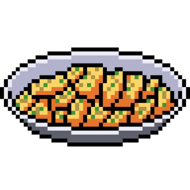 Vektör piksel sanat yemeği sarımsaklı ekmek izole