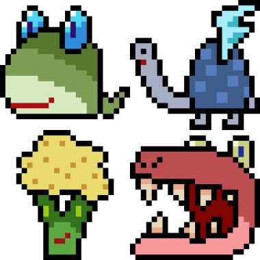 Beyaz arkaplanda vektör piksel sanat çizgi film canavar simgesi izole