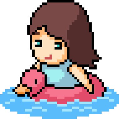 Vektör pikselli sanat plajı çocuğu izole çizgi film oynuyor.