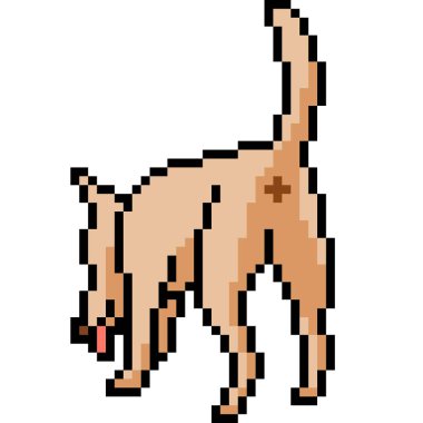 Vektör piksel sanat köpeği izole çizgi film kokusu alıyor.