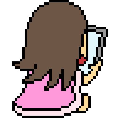 vektör piksel resim karikatür kızı bilgisayar oyunu izole edildi