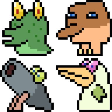 Beyaz arkaplanda vektör piksel sanat çizgi film canavar simgesi izole