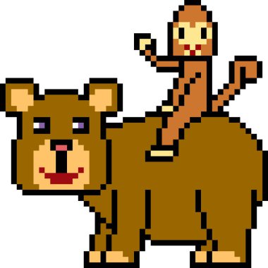 Vektör piksel sanatı ayı maymunu izole edildi