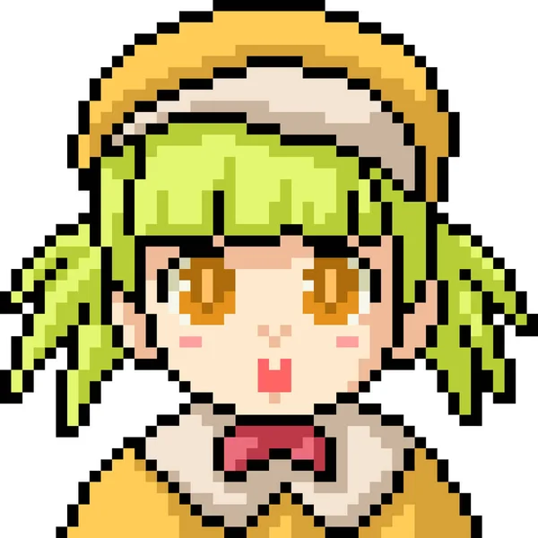 Vector Pixel Arte Anime Chica Dibujos Animados Aislados — Vector de stock