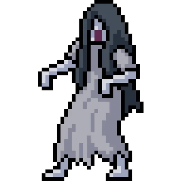 Vecteur Pixel Art Femme Fantôme Isolé Cartoo — Image vectorielle