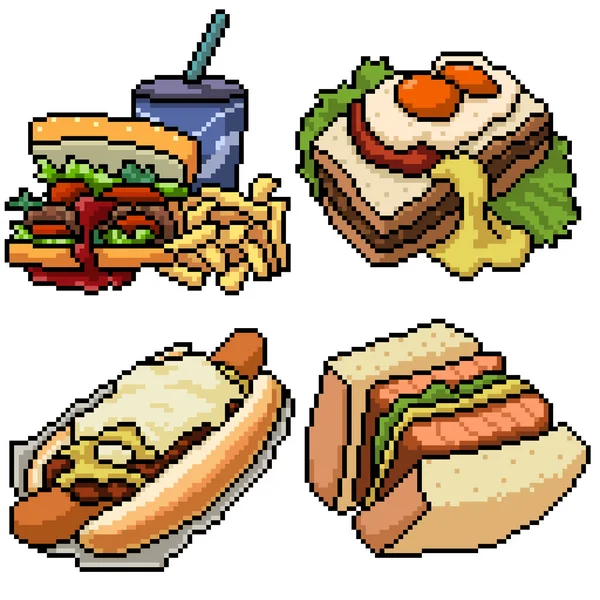 Pixel Art Set Isolierte Bäckerei Sandwich Mahlzeit — Stockvektor