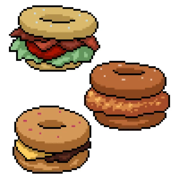 Pixel Kunst Des Donut Fleisch Burgers — Stockvektor