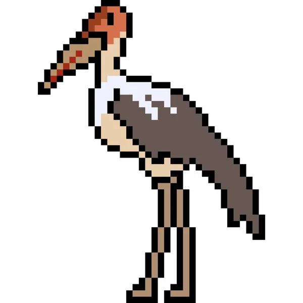 Vector Pixel Arte Animal Cigüeña Dibujos Animados Aislados — Vector de stock