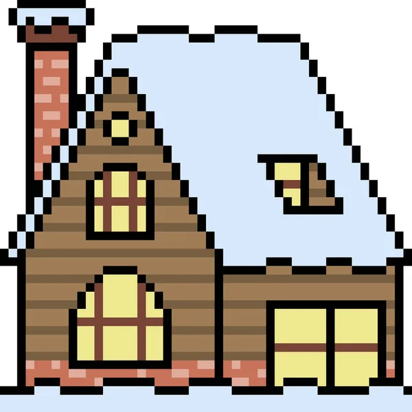 Vector Pixel Arte Madera Casa Invierno Aislado — Archivo Imágenes Vectoriales