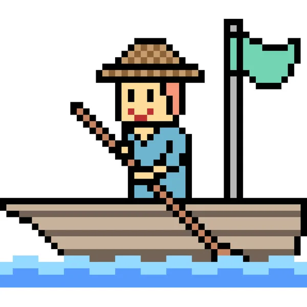 Vecteur Pixel Art Homme Bateau Isolé — Image vectorielle