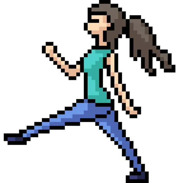 Vecteur Pixel Art Femme Marcher Isolé Dessin Animé — Image vectorielle
