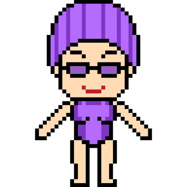 Vecteur Pixel Art Nager Fille Isolé — Image vectorielle