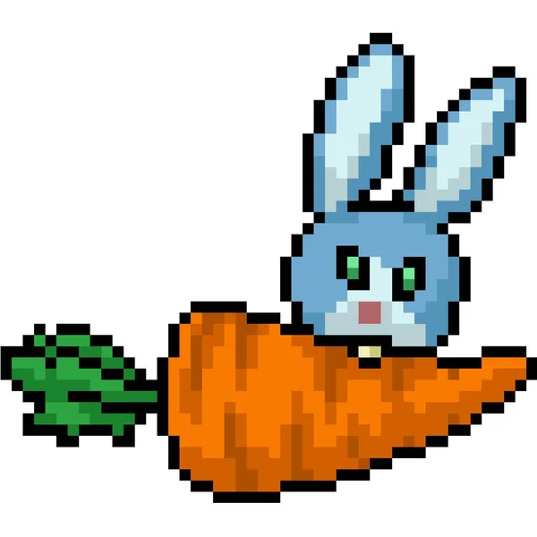 Векторный Пиксельный Кролик Ест Морковь Изолированный Cartoo — стоковый вектор