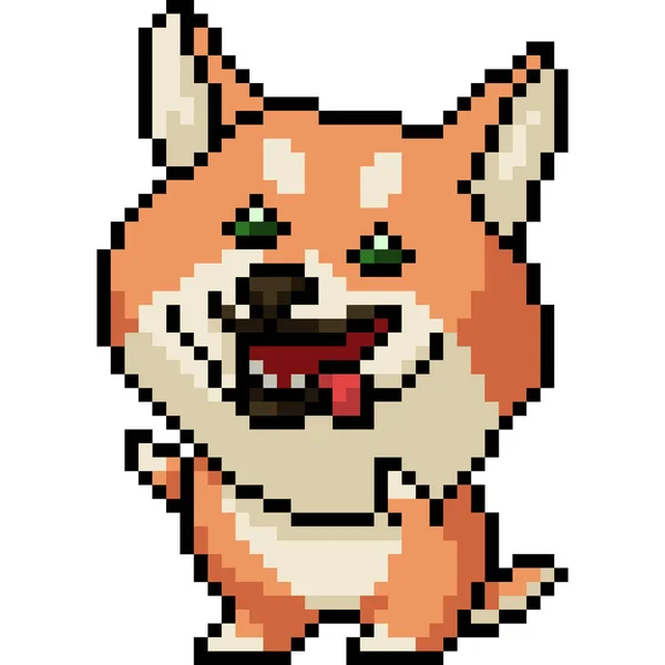 Vector Pixel Kunst Shiba Hond Geïsoleerde Cartoon — Stockvector