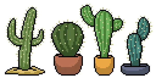 Pixel Arte Conjunto Decoración Cactus — Vector de stock