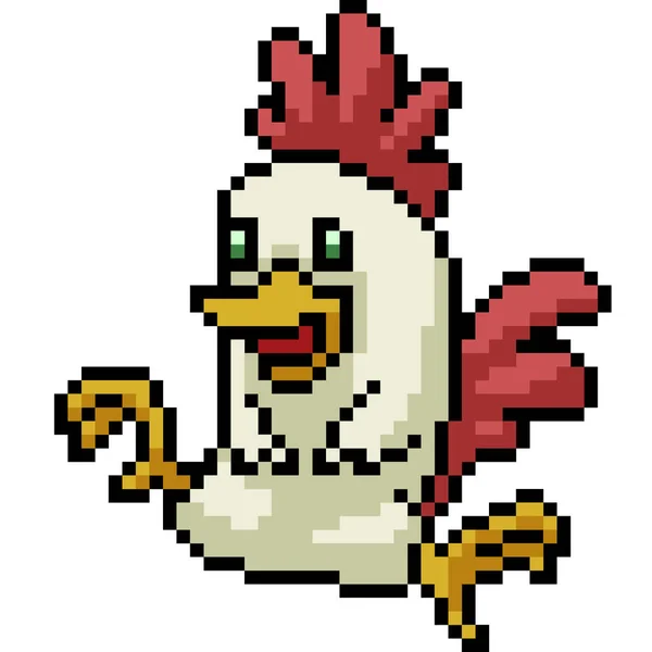 Vector Pixel Art Chicken Sit Isolated Cartoo — Stock Vector