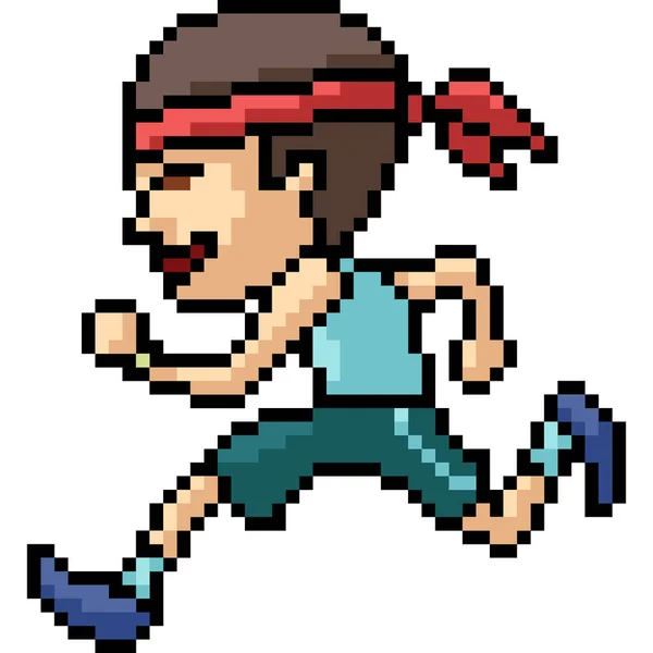 Vector Pixel Arte Hombre Corriendo Dibujos Animados Aislados — Vector de stock