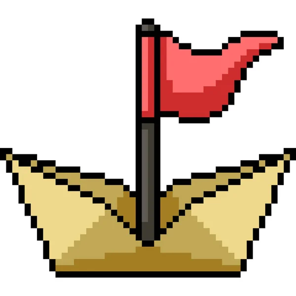 Perahu Kertas Seni Vektor Pixel Cartoo Terisolasi - Stok Vektor