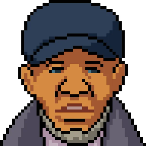 Векторное Пиксельное Искусство Черный Человек Лицо Изолированный Мультфильм — стоковый вектор