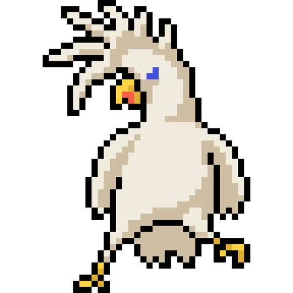 Vector Pixel Art Bird Large Cockatoo Isolated Cartoon — Stock Vector