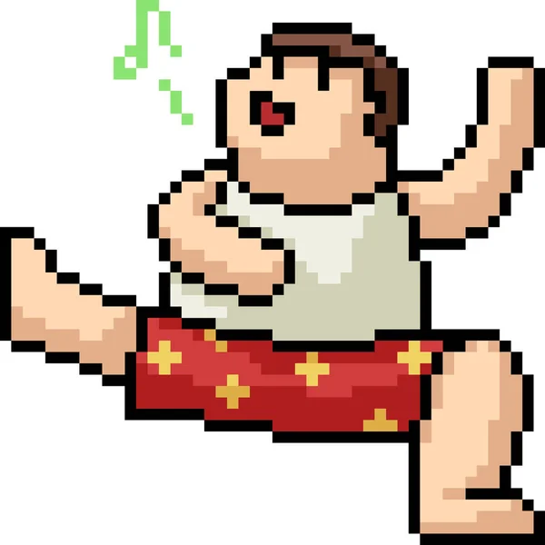 Vector Pixel Arte Hombre Gordo Danza Dibujos Animados Aislados — Archivo Imágenes Vectoriales