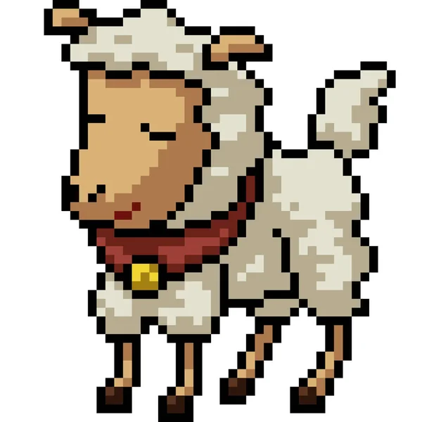 Vettore Pixel Art Pecore Isolato Cartone Animato — Vettoriale Stock