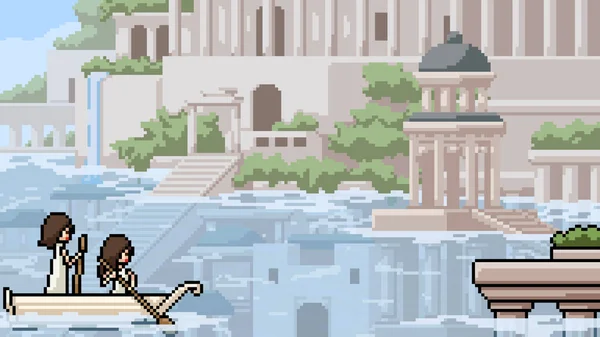 Pixel Kunstszene Überflutete Antike Stadt — Stockvektor