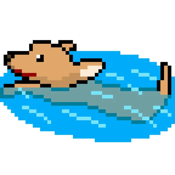 Vektor Pixel Kunst Hund Schwimmen Isoliert Karikatur — Stockvektor