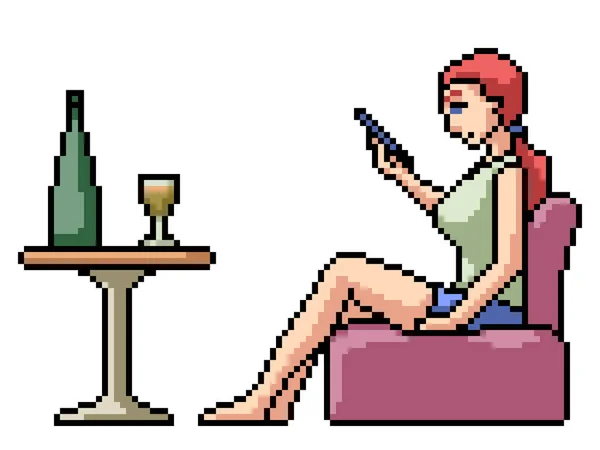 Pixel Art Femme Détendre Salon — Image vectorielle