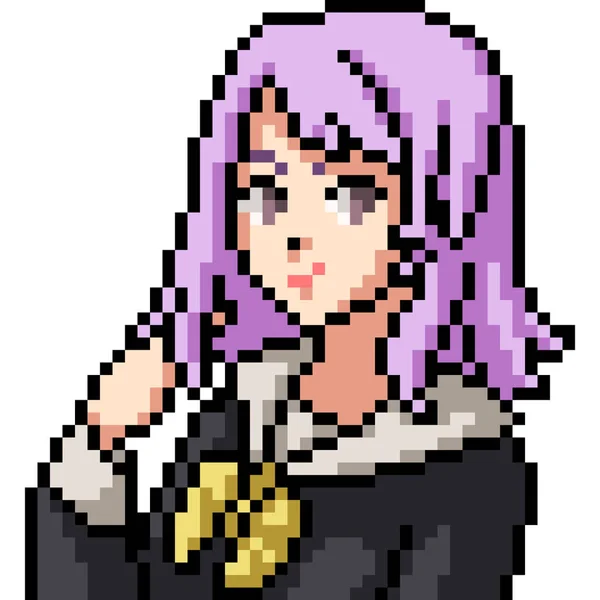 Vector Pixel Arte Anime Chica Aislado Cartoo — Vector de stock