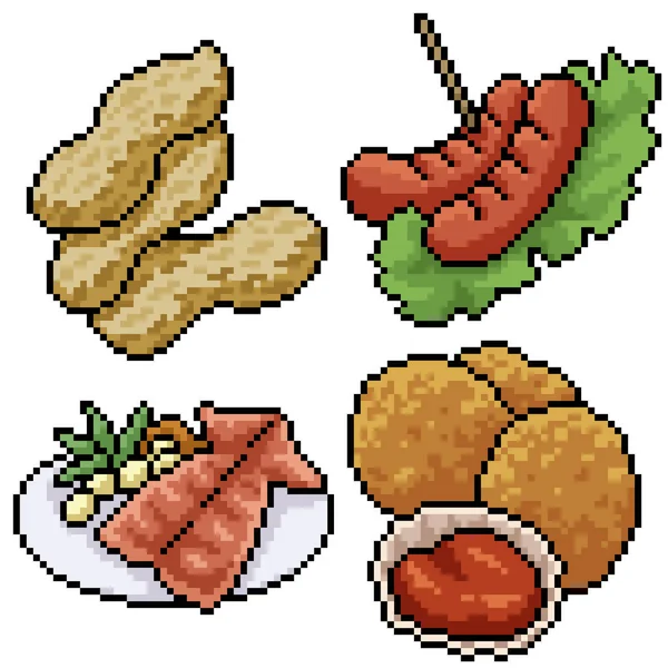 Pixel Art Nastavit Izolované Snack Jídlo — Stockový vektor