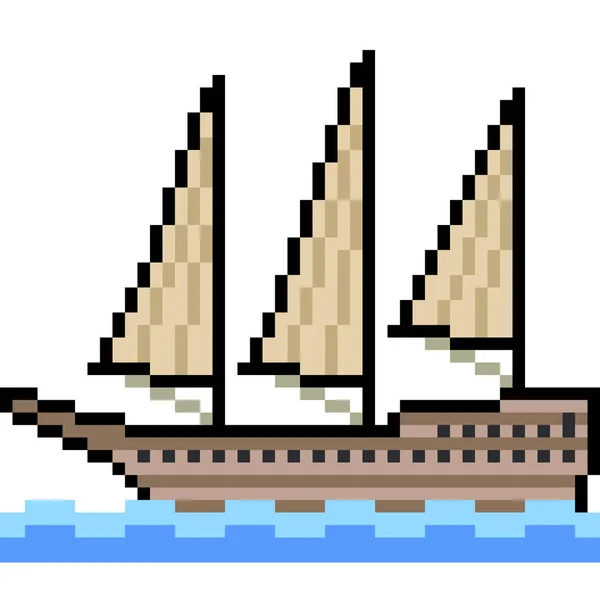 Vector Pixel Arte Vela Barco Aislado — Vector de stock