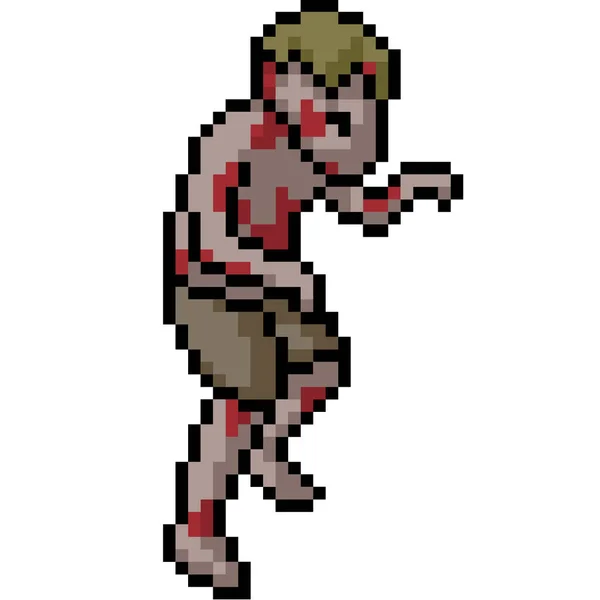 Vecteur Pixel Art Zombie Marcher Isolé Cartoo — Image vectorielle